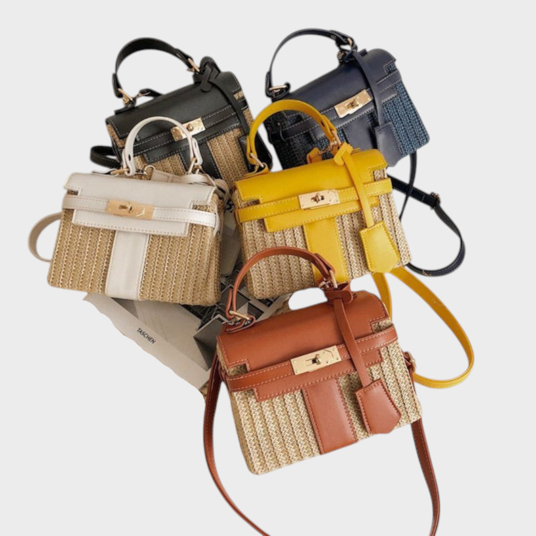 Women’s Elegant Woven Texture Leather Handbag - Gold Details