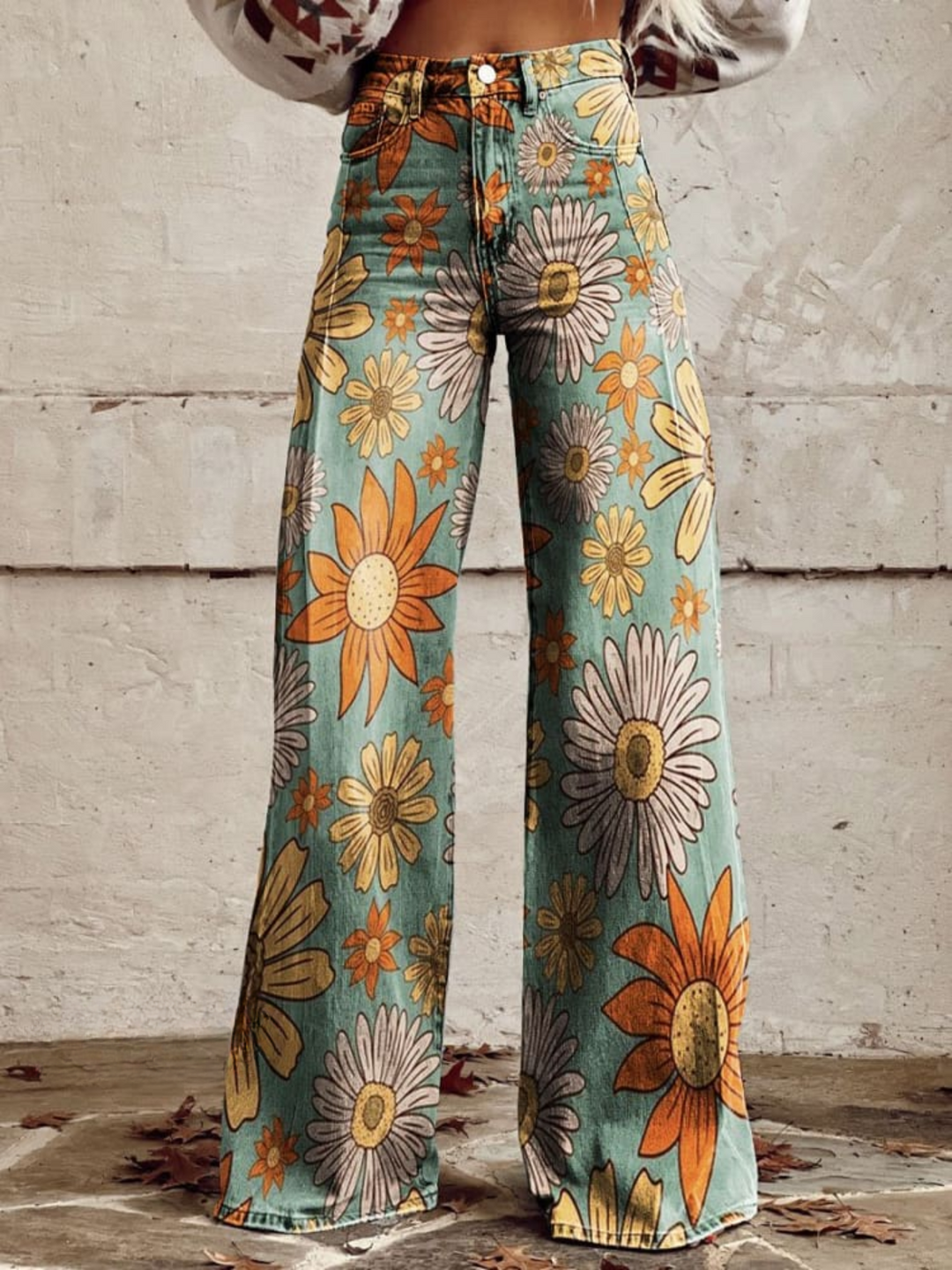 Eleanor | Wide Leg Jeans with Bold Floral Print for Women - Image 1