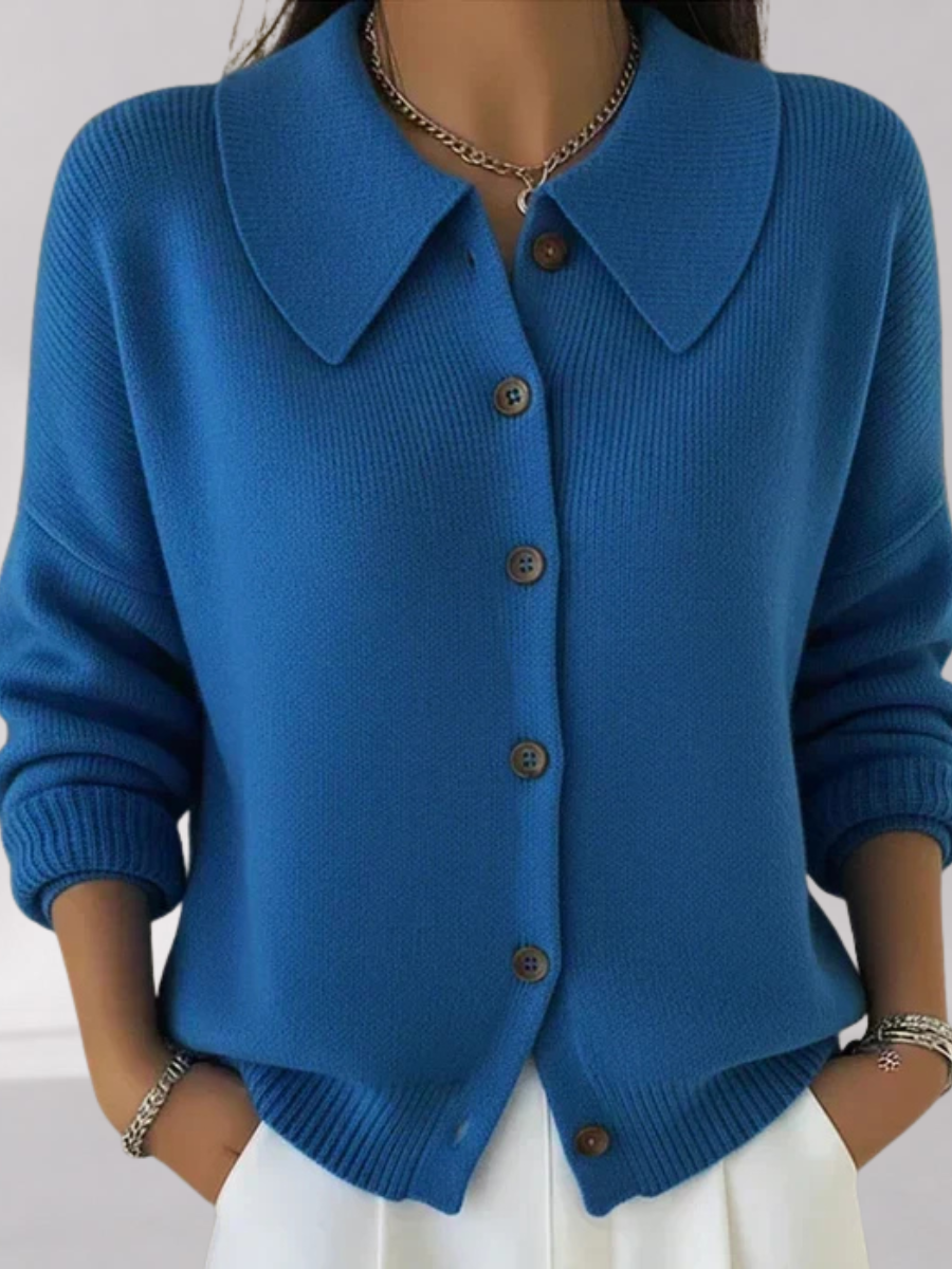 Women's Collared Button-Up Knit Cardigan – Relaxed Fit