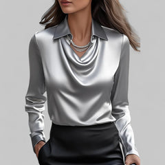 Scarlett | Women’s Elegant Long Sleeve Satin Blouse - Image 2