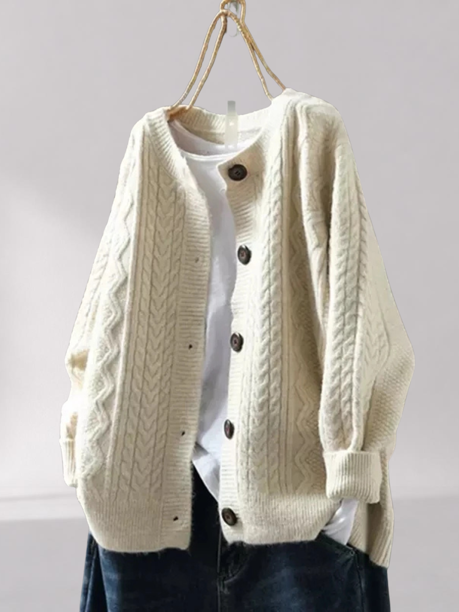 Women’s Cable Knit Cardigan – Relaxed Oversized Fit