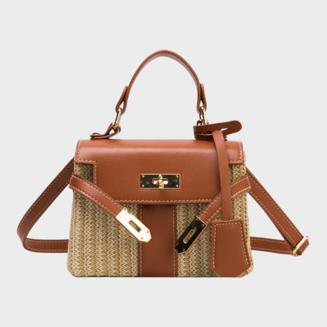 Women’s Elegant Woven Texture Leather Handbag - Gold Details