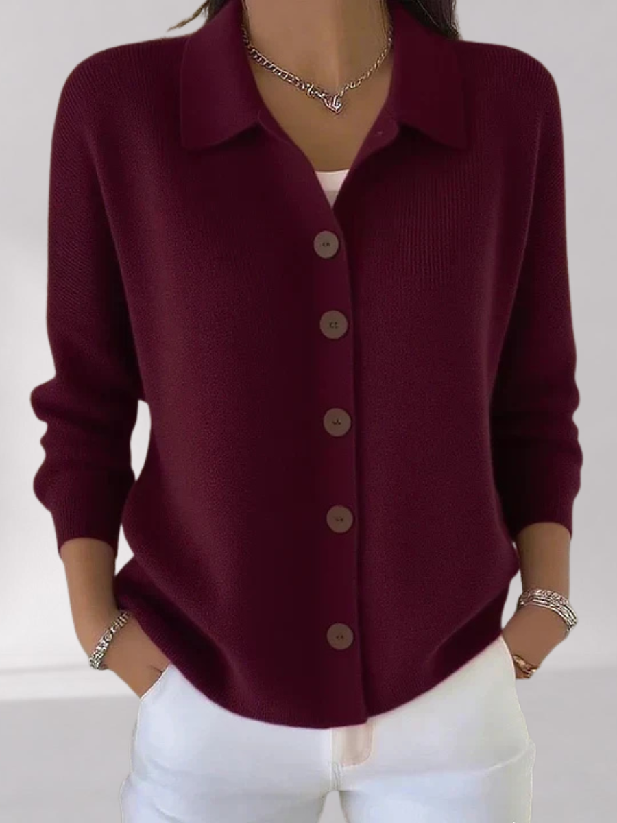 Women's Collared Button-Front Cardigan – Relaxed Fit