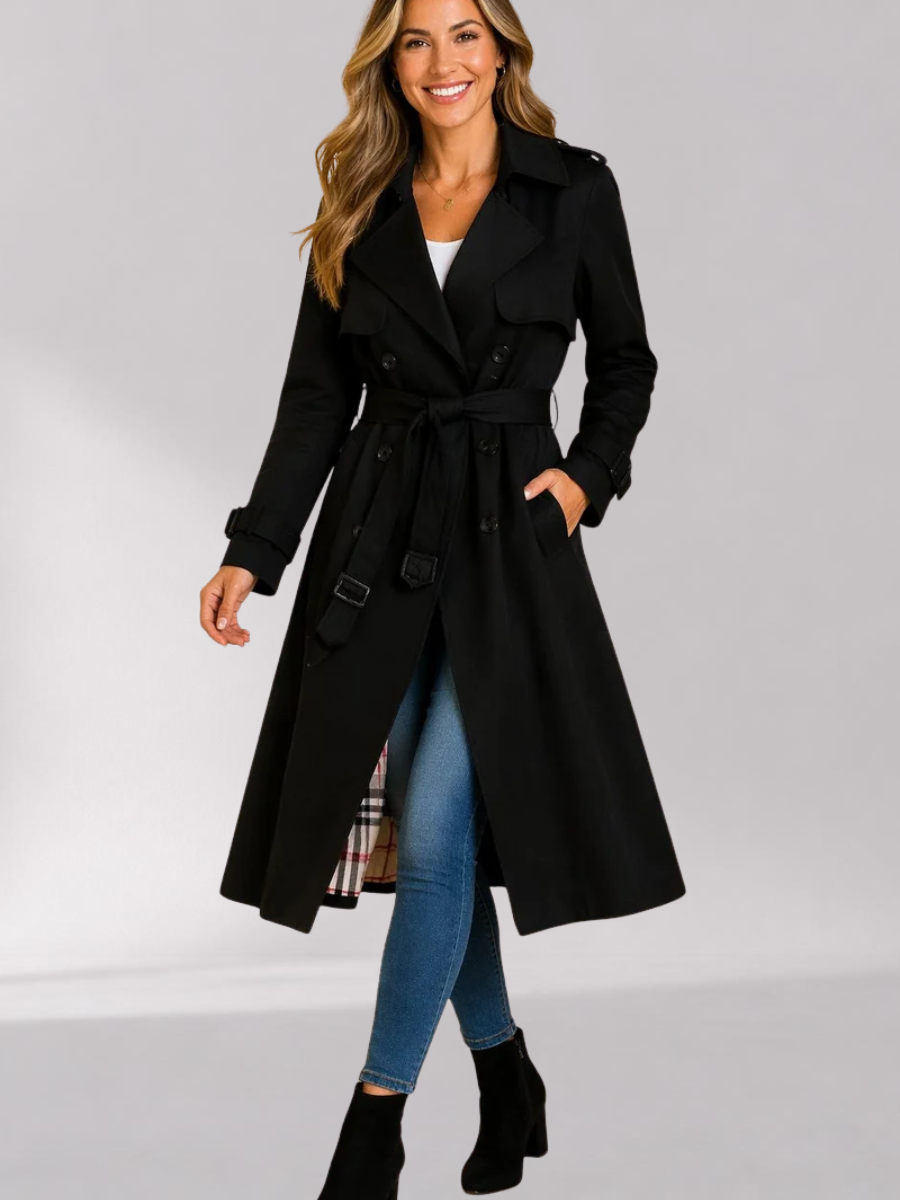 Women's Long Double-Breasted Belted Trench Coat