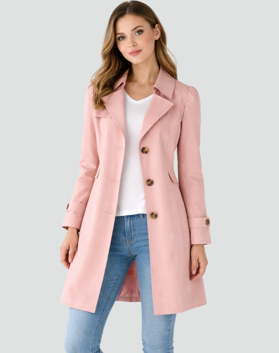Women’s Tailored Mid-Length Trench Coat with Lapel Collar
