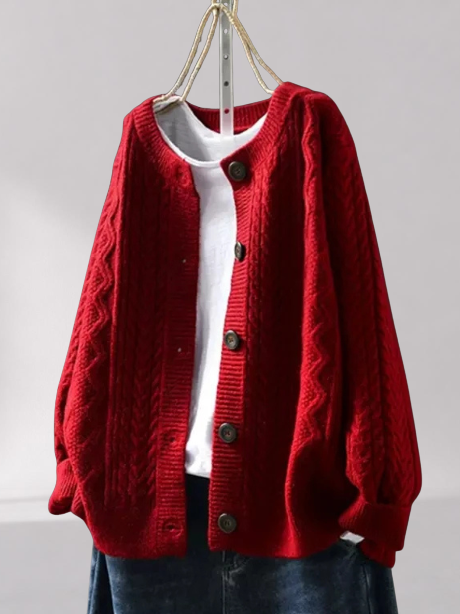 Women’s Cable Knit Cardigan – Relaxed Oversized Fit