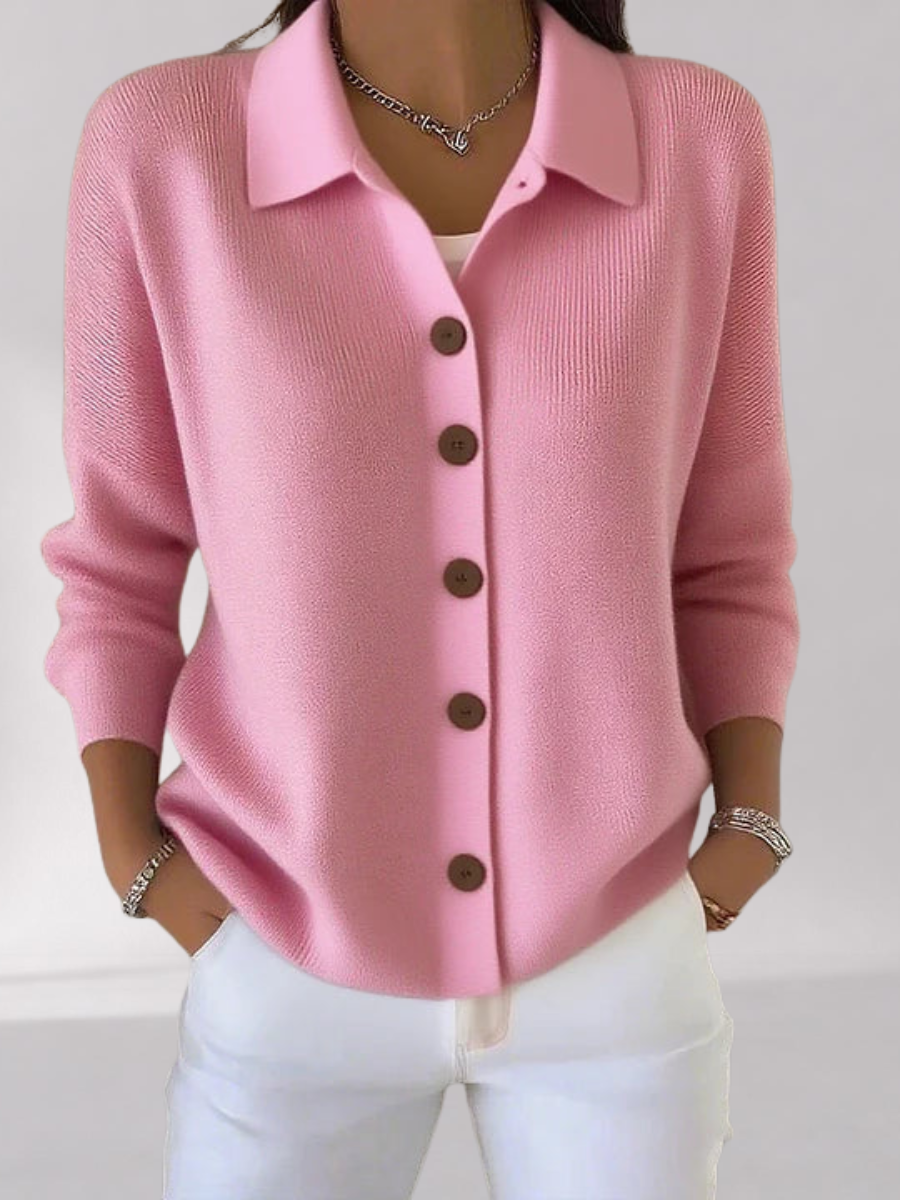 Women's Collared Button-Front Cardigan – Relaxed Fit