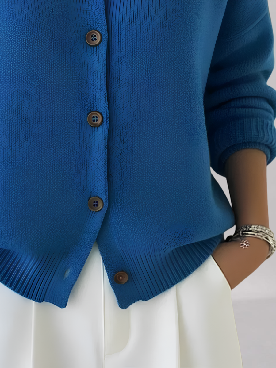 Women's Collared Button-Up Knit Cardigan – Relaxed Fit