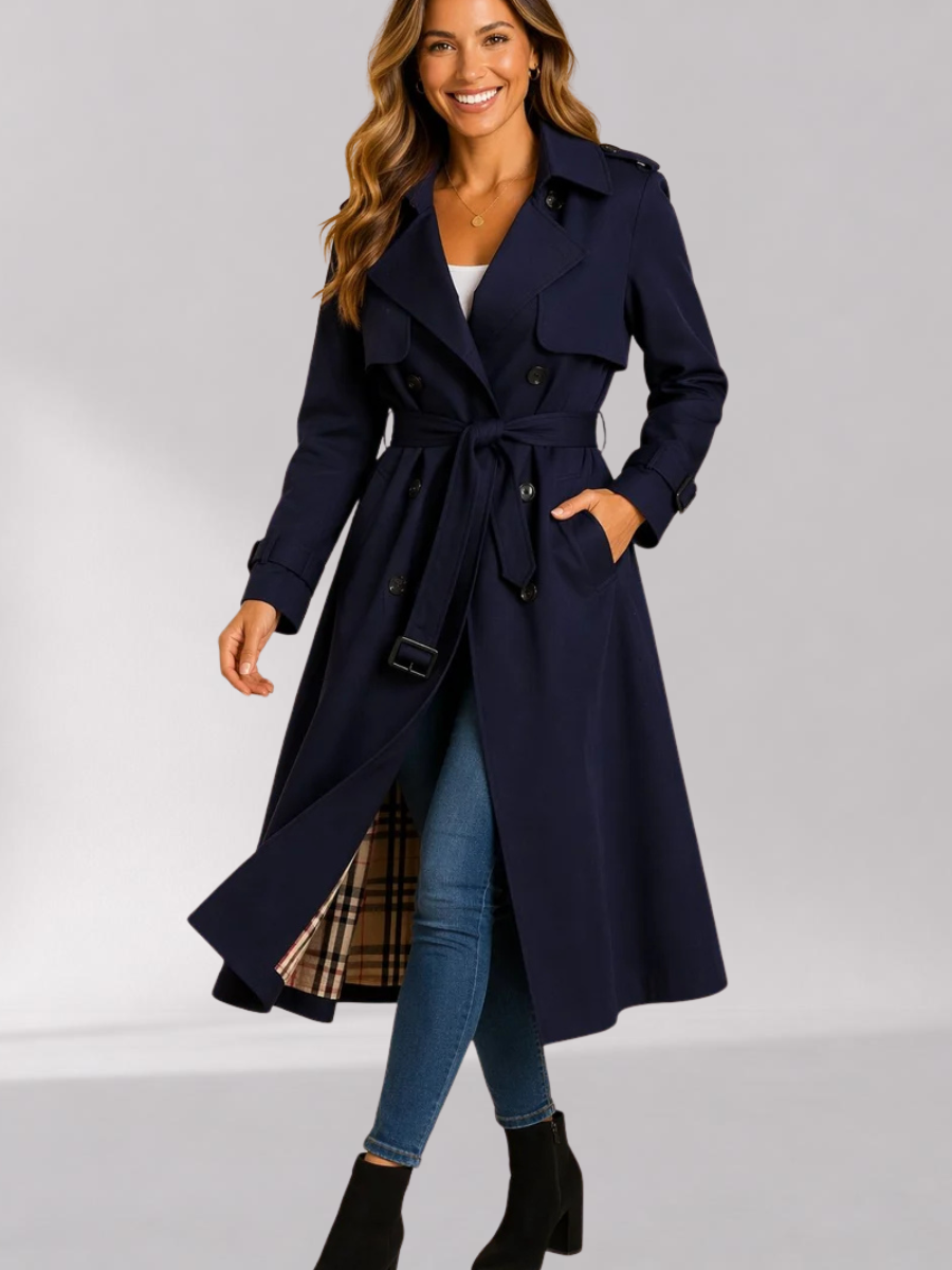 Women's Long Double-Breasted Belted Trench Coat