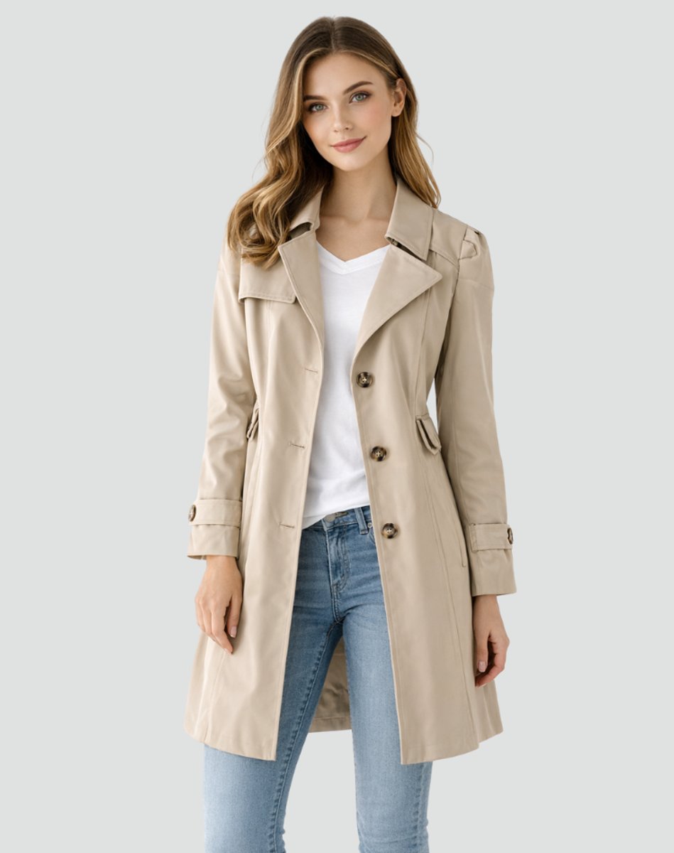Women’s Tailored Mid-Length Trench Coat with Lapel Collar