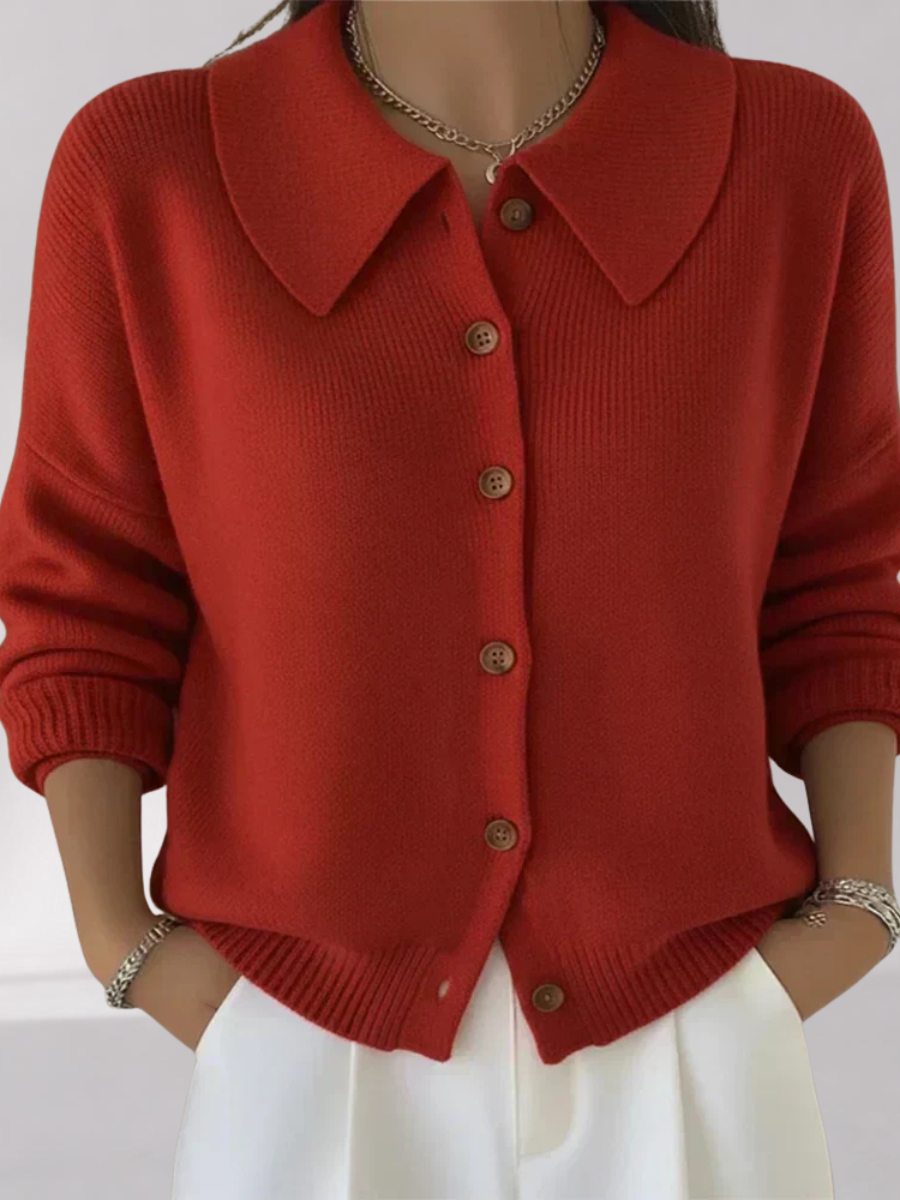 Women's Collared Button-Up Knit Cardigan – Relaxed Fit