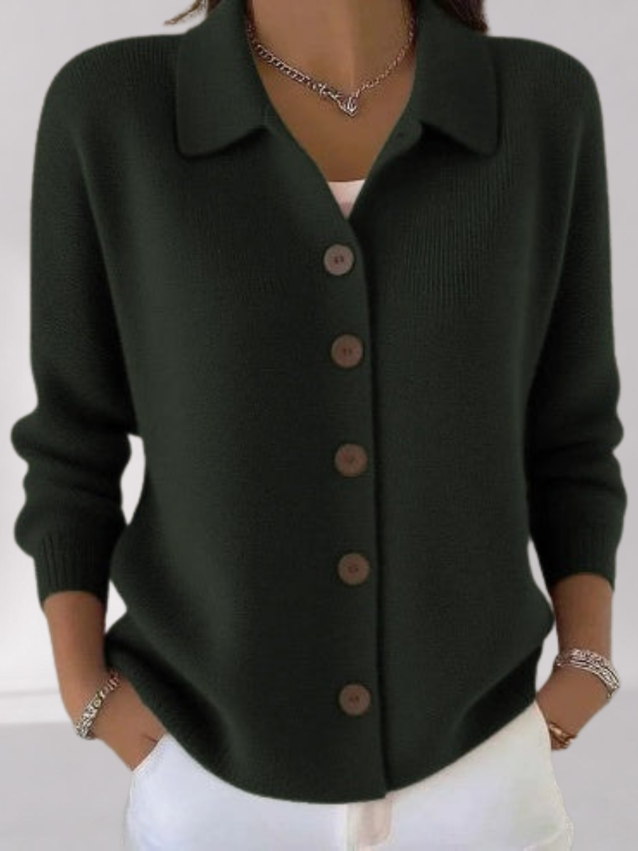 Women's Collared Button-Front Cardigan – Relaxed Fit