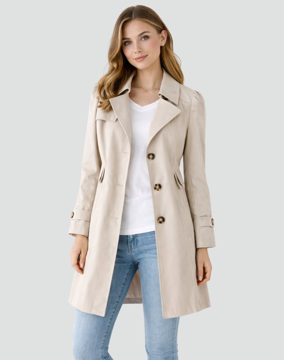 Women’s Tailored Mid-Length Trench Coat with Lapel Collar