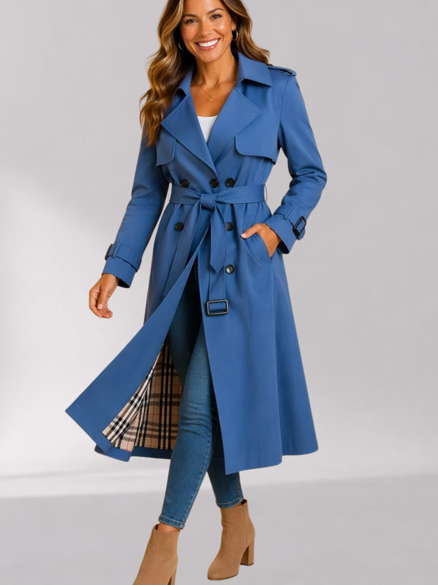 Women's Long Double-Breasted Belted Trench Coat