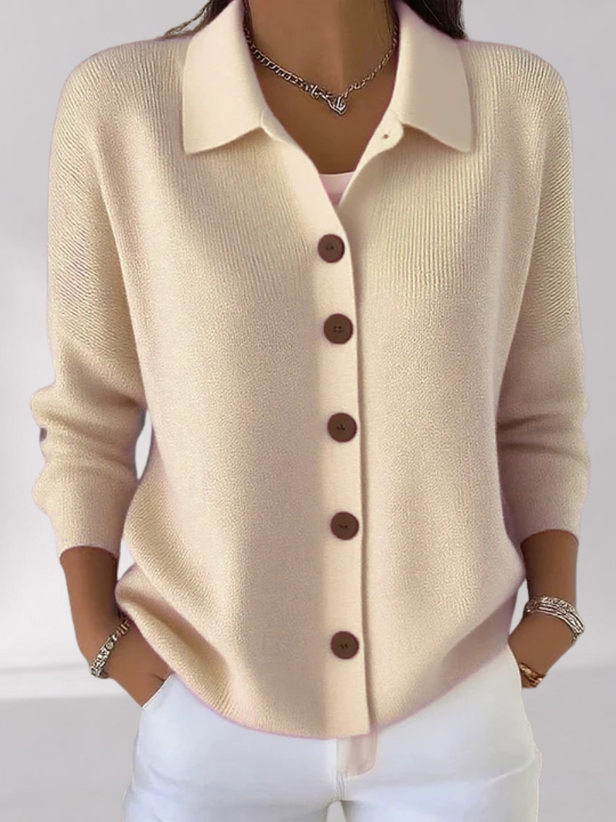 Women's Collared Button-Front Cardigan – Relaxed Fit