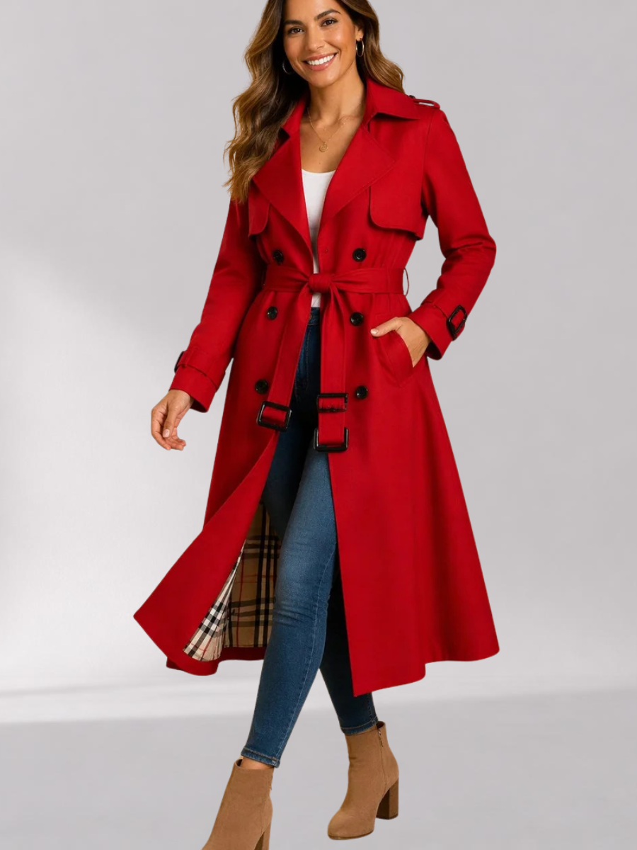 Women's Long Double-Breasted Belted Trench Coat
