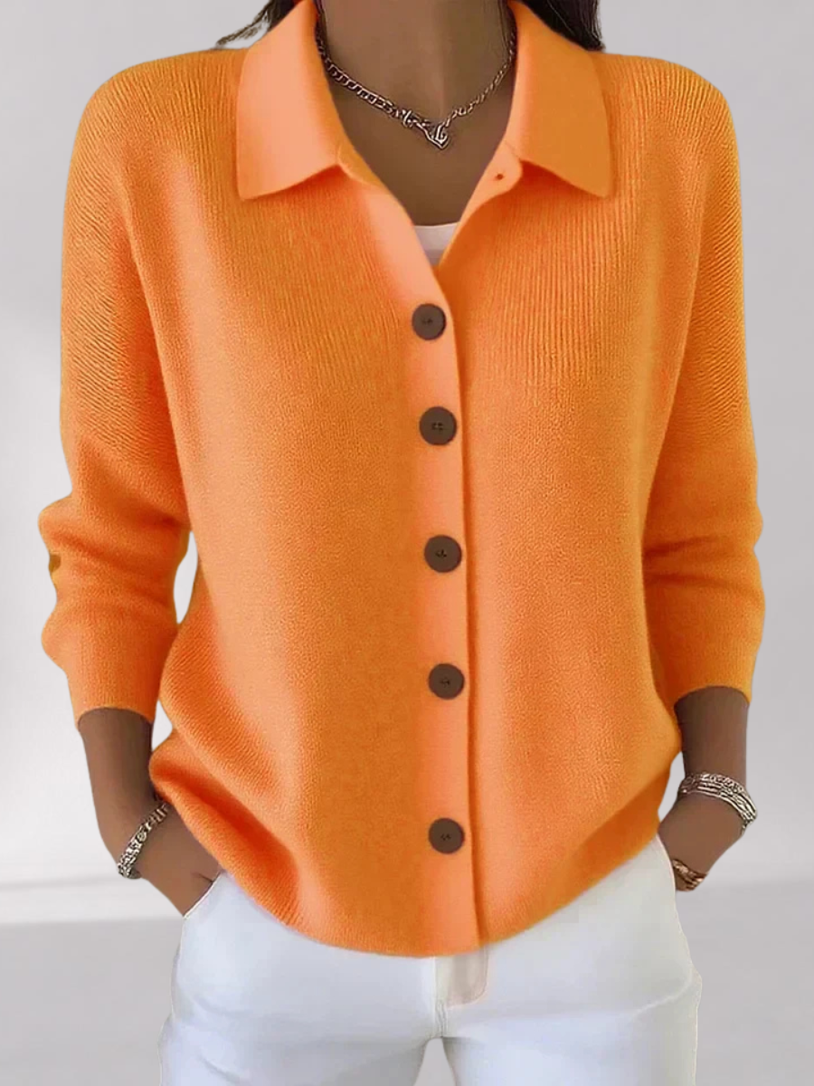 Women's Collared Button-Front Cardigan – Relaxed Fit