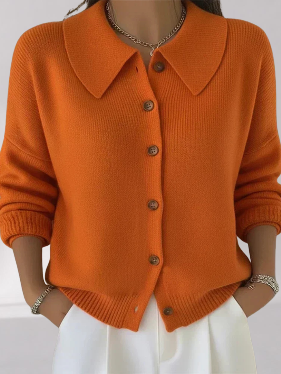 Women's Collared Button-Up Knit Cardigan – Relaxed Fit