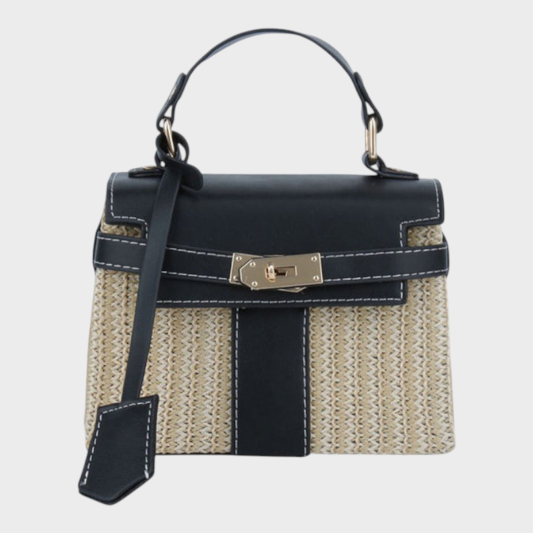 Women’s Elegant Woven Texture Leather Handbag - Gold Details