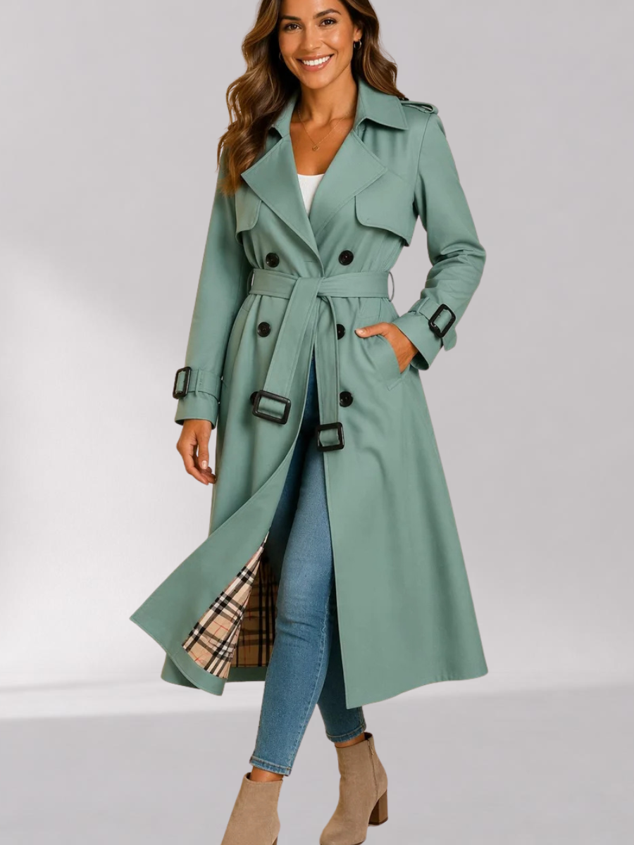 Women's Long Double-Breasted Belted Trench Coat