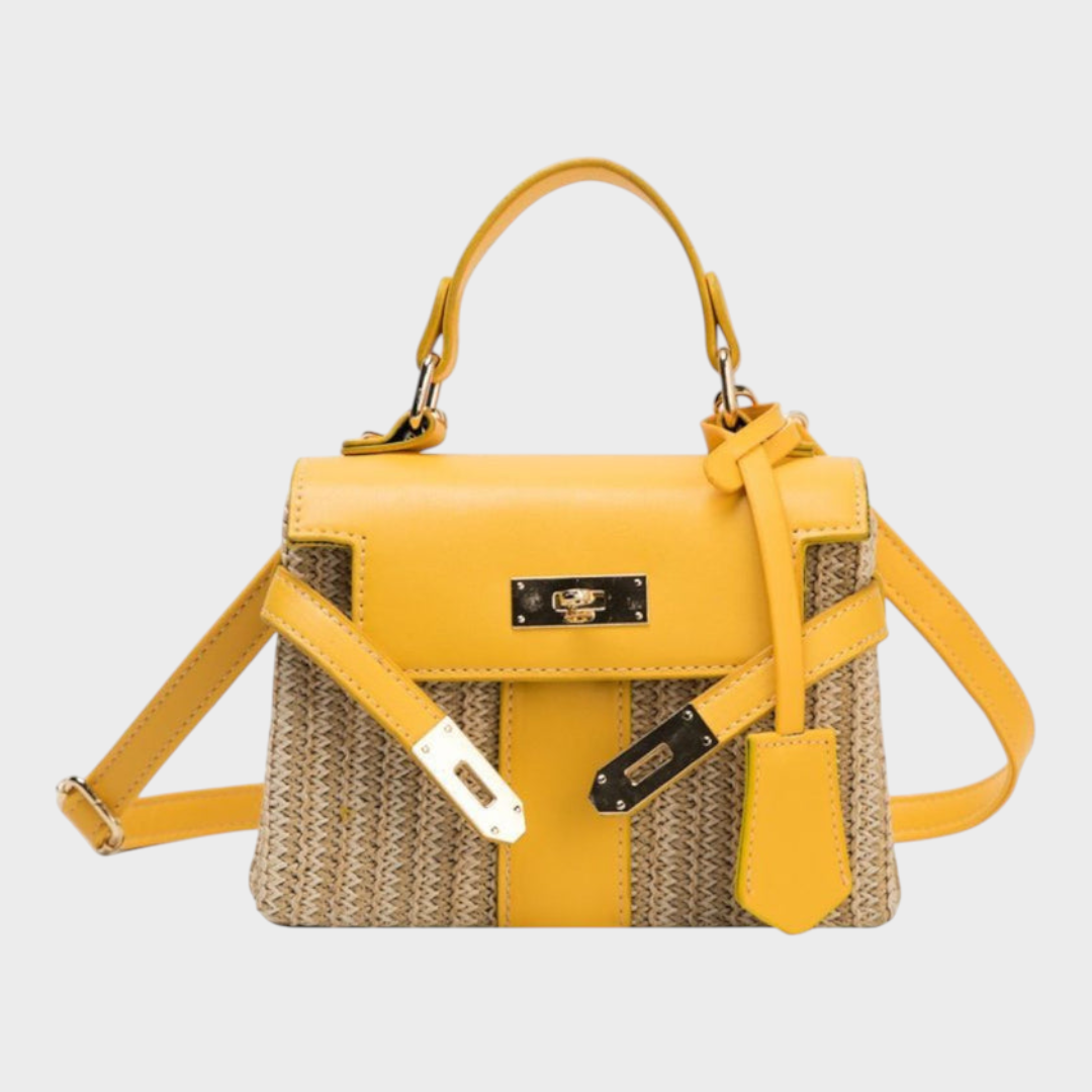 Women’s Elegant Woven Texture Leather Handbag - Gold Details