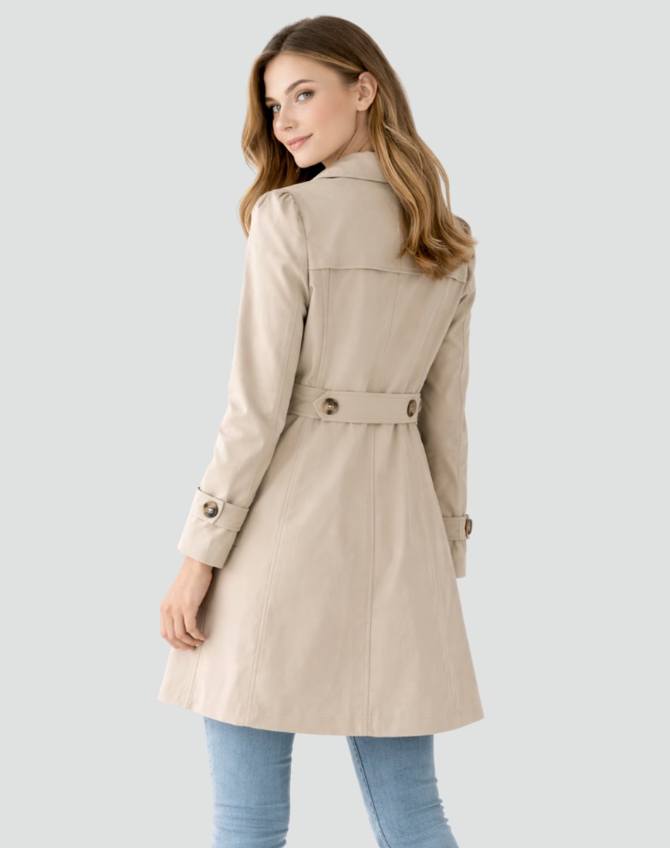 Women’s Tailored Mid-Length Trench Coat with Lapel Collar
