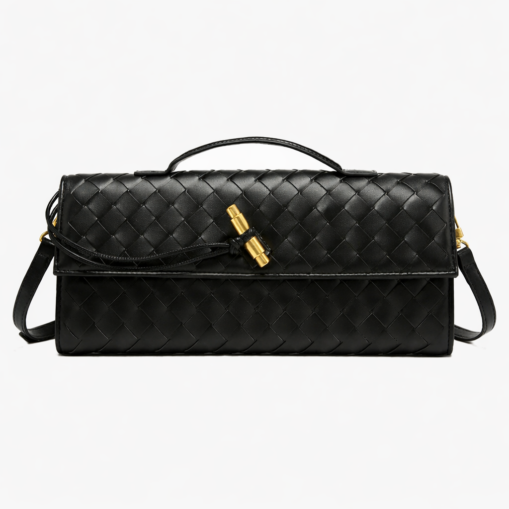 Women’s Woven Vegan Leather Evening Clutch Shoulder Bag