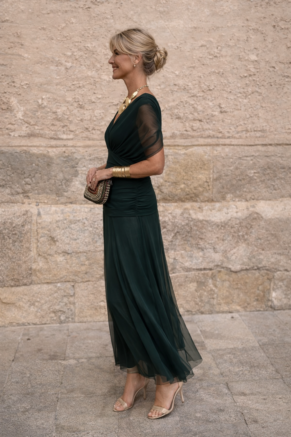 V-Neck Pleated Maxi Dress detail