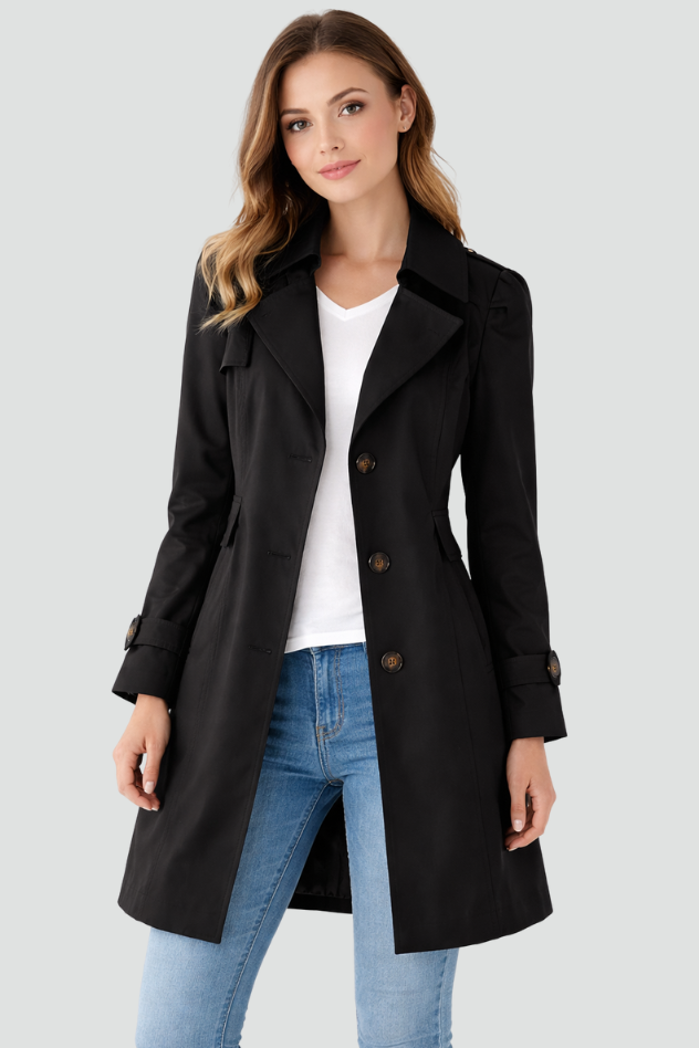 Women’s Lightweight Trench Coat – Classic Collar Slim Fit