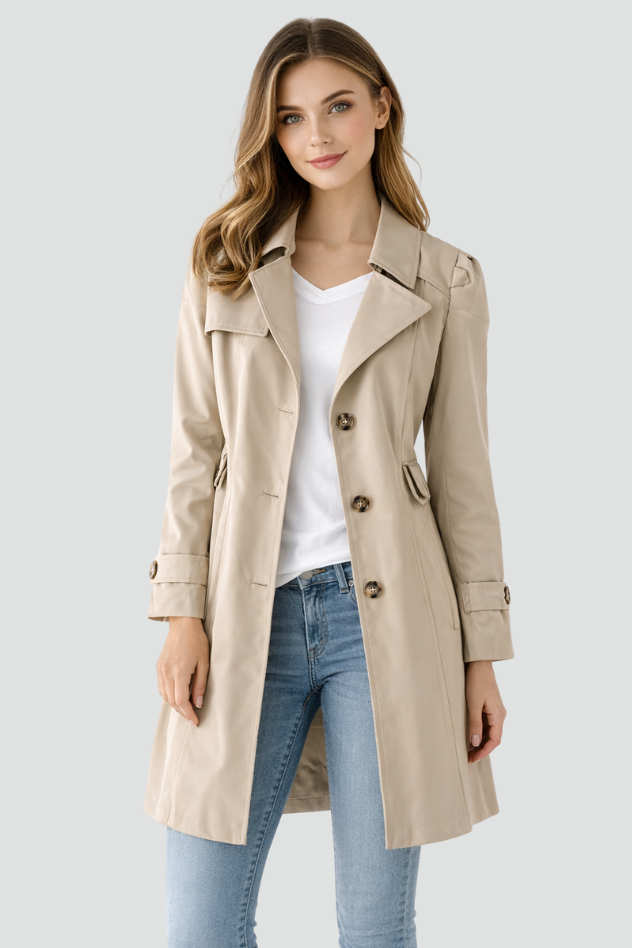 Women’s Lightweight Trench Coat – Classic Collar Slim Fit