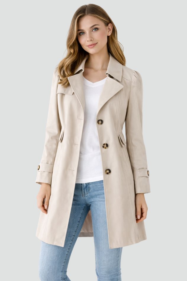Women’s Lightweight Trench Coat – Classic Collar Slim Fit