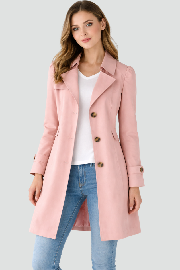 Women’s Lightweight Trench Coat – Classic Collar Slim Fit