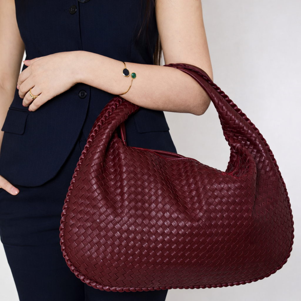 Woven Vegan Leather Hobo Shoulder Bag – Espresso Brown