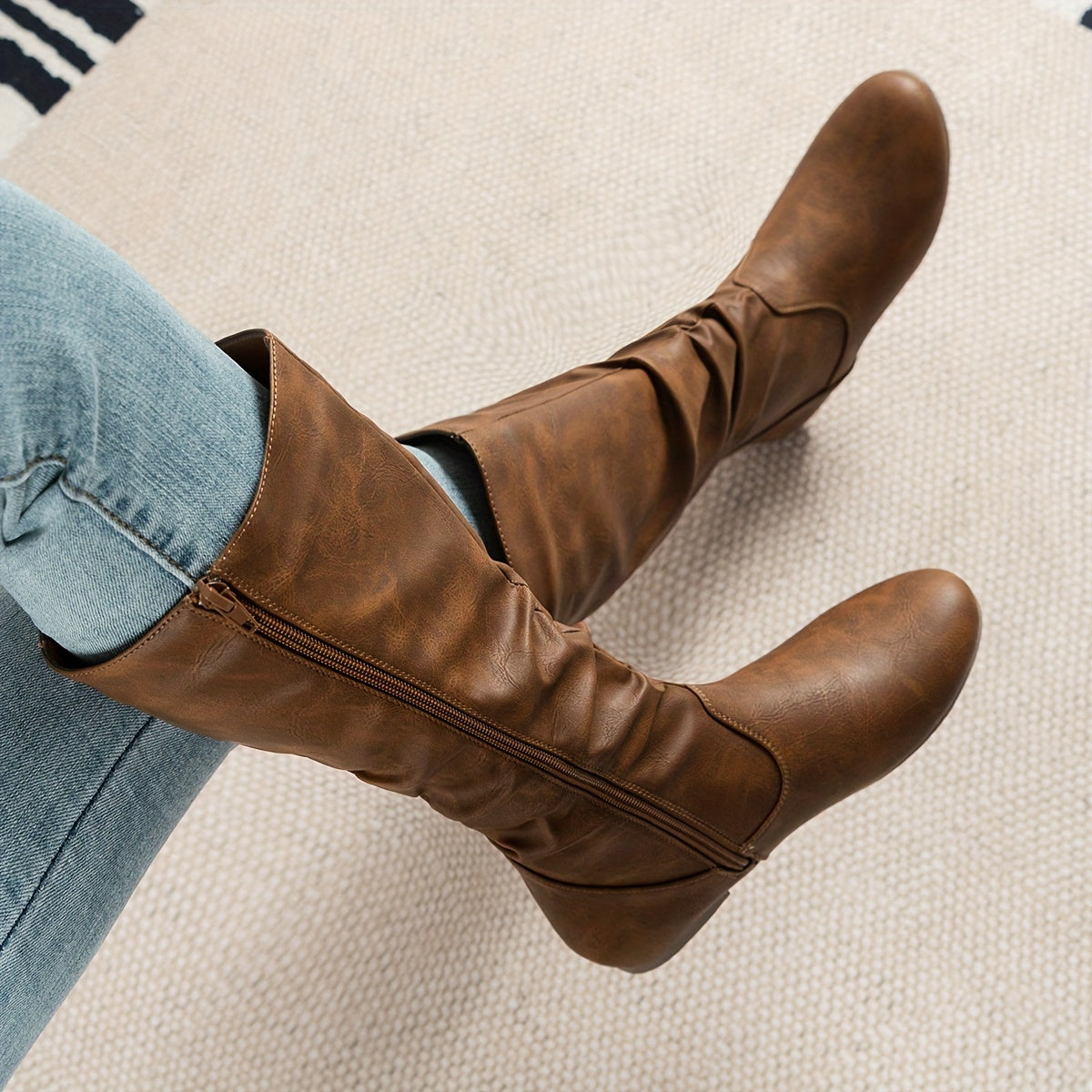 Lena | Women’s Brown Knee High Boots With Side Zip 1