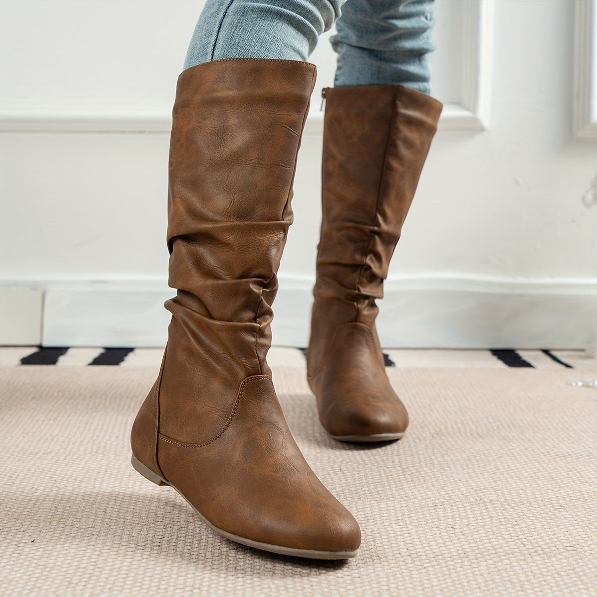 Lena | Women’s Brown Knee High Boots With Side Zip 3