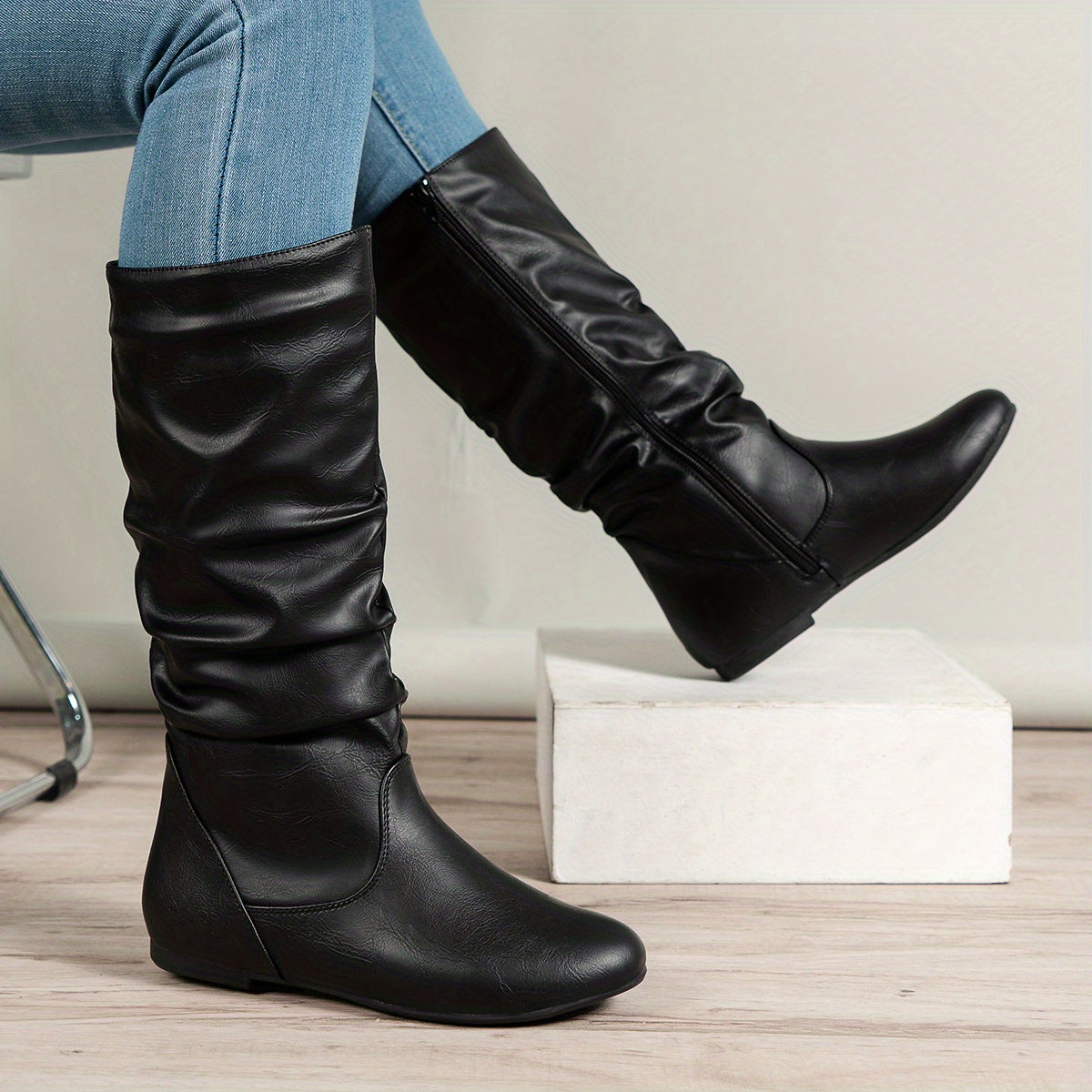 Lena | Women’s Brown Knee High Boots With Side Zip 4
