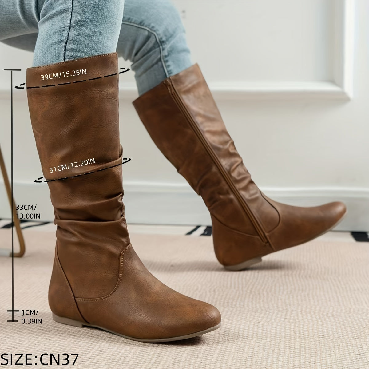 Lena | Women’s Brown Knee High Boots With Side Zip 5