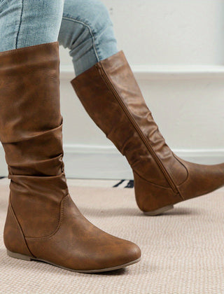 Lena | Women’s Brown Knee High Boots With Side Zip 6