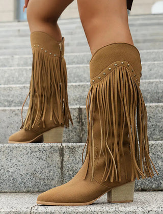 Lila | Women’s Wide Calf Fringe Cowgirl Boots With Side Zipper 0
