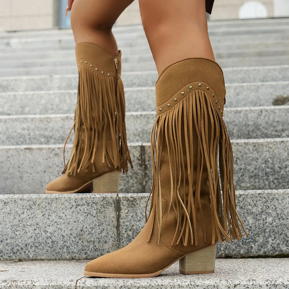 Lila | Women’s Wide Calf Fringe Cowgirl Boots With Side Zipper 0