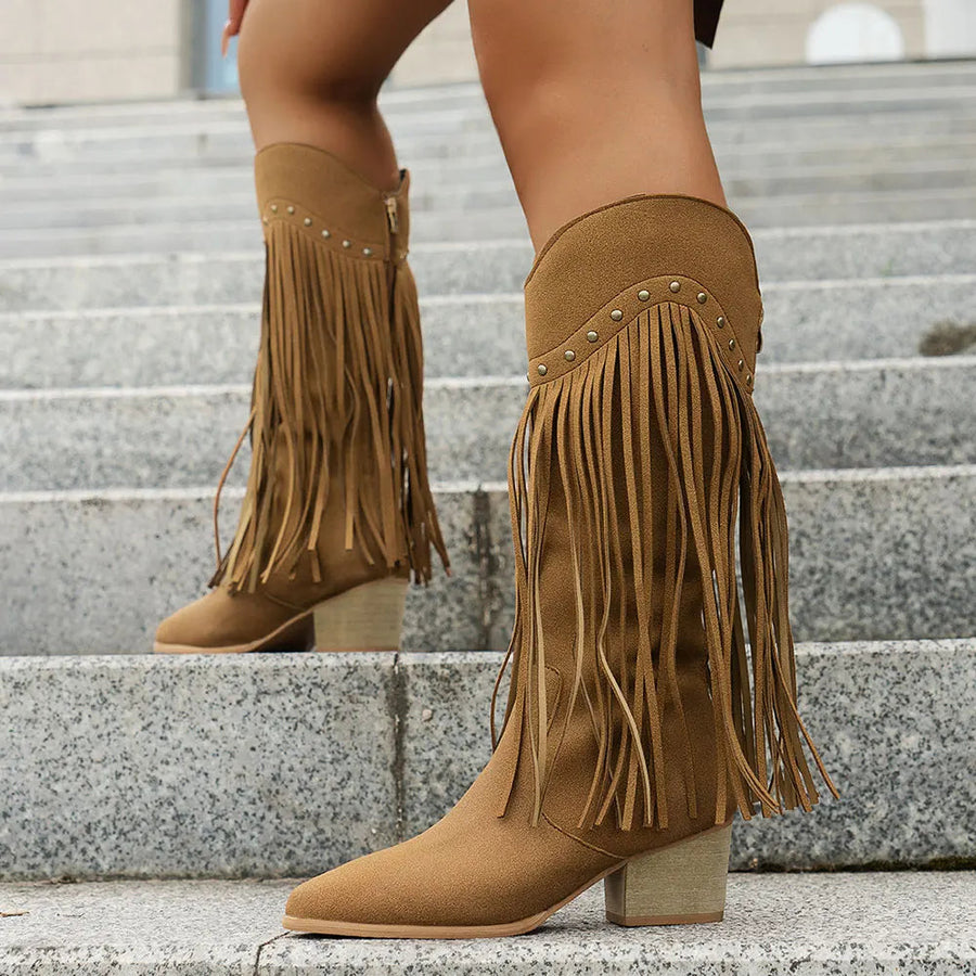 Lila | Women’s Wide Calf Fringe Cowgirl Boots With Side Zipper 0