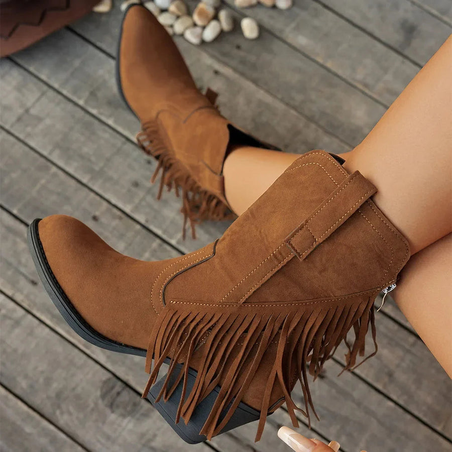 Lila | Women’s Wide Calf Fringe Cowgirl Boots With Side Zipper 1