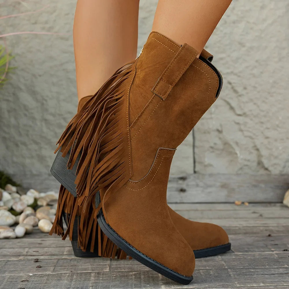 Lila | Women’s Wide Calf Fringe Cowgirl Boots With Side Zipper 2