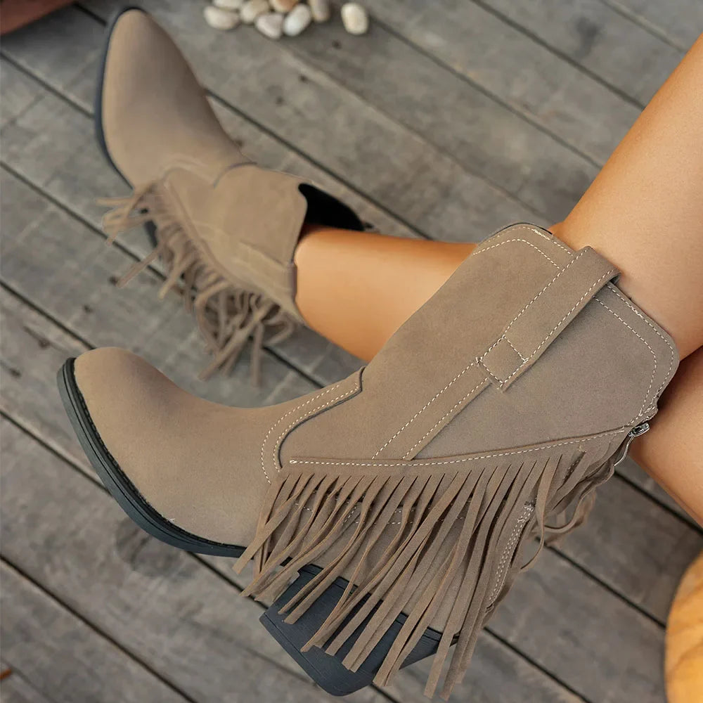 Lila | Women’s Wide Calf Fringe Cowgirl Boots With Side Zipper 3