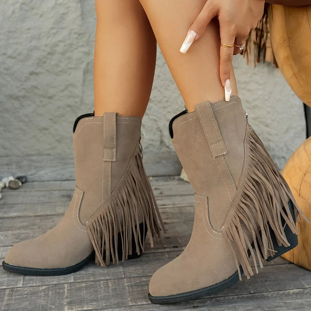 Lila | Women’s Wide Calf Fringe Cowgirl Boots With Side Zipper 4