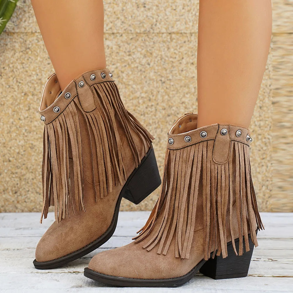 Lila | Women’s Wide Calf Fringe Cowgirl Boots With Side Zipper 9