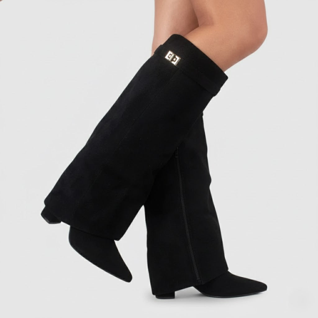 Lily | Women’s Black Over-the-Knee Boots With Buckle 0