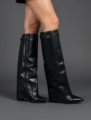Lily | Women’s Black Over-the-Knee Boots With Buckle 9