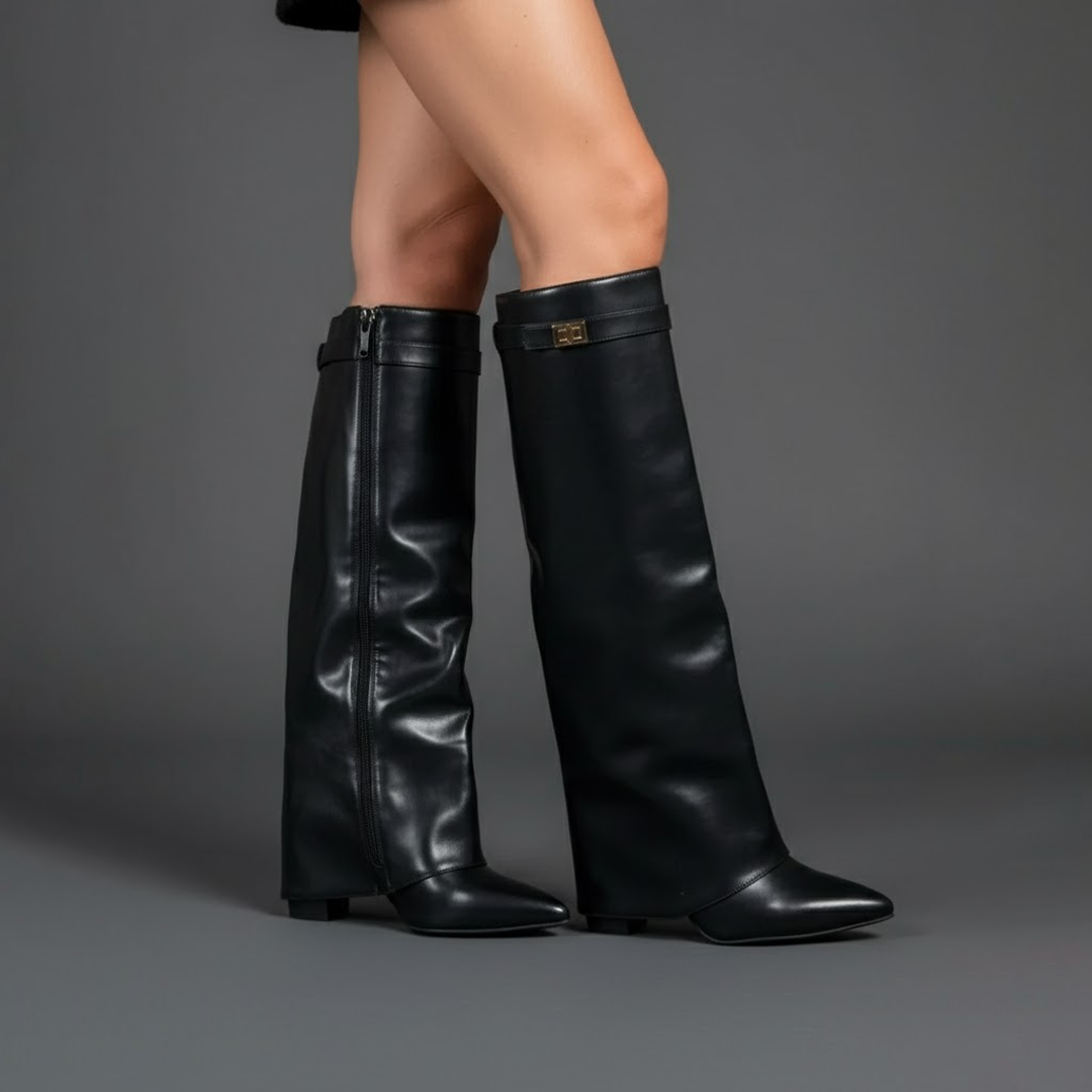 Lily | Women’s Black Over-the-Knee Boots With Buckle 9