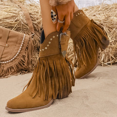 Mia | Women’s Wide Calf Fringe Western Ankle Boots with Studded Detailing 3